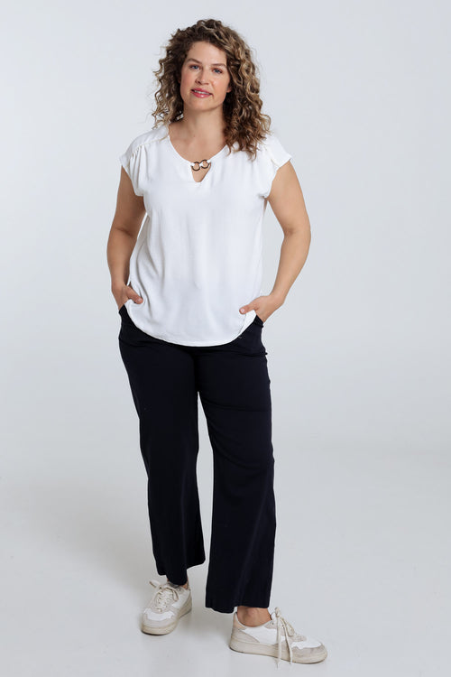 T-shirt van twee materialen met ronde hals en lus-Paprika-7