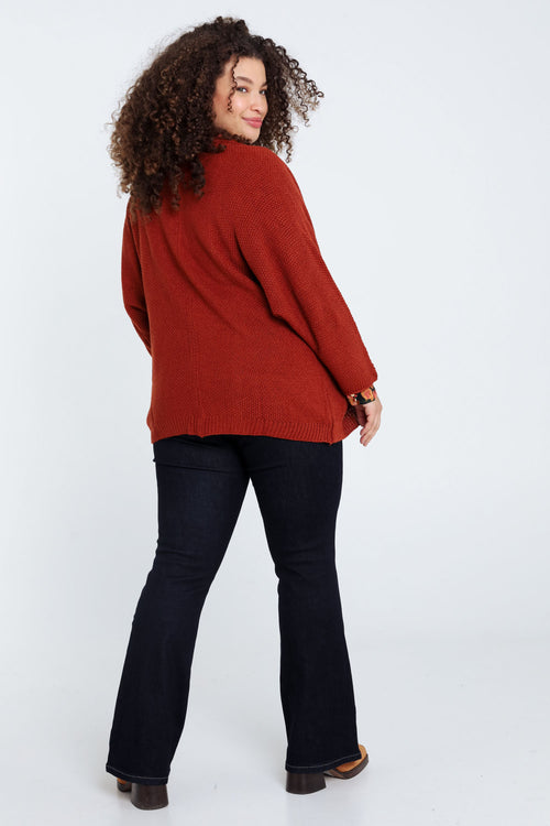 Lange, effen cardigan in rijstkorrel-Paprika-2
