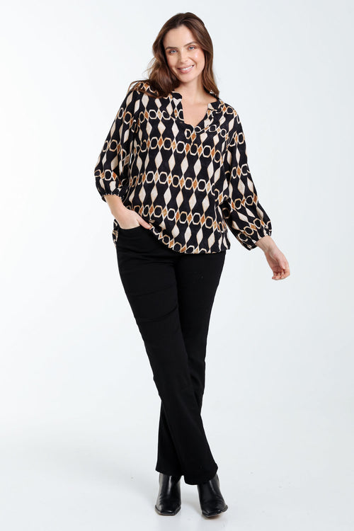 Blouse en viscose imprimé graphique-Paprika-8