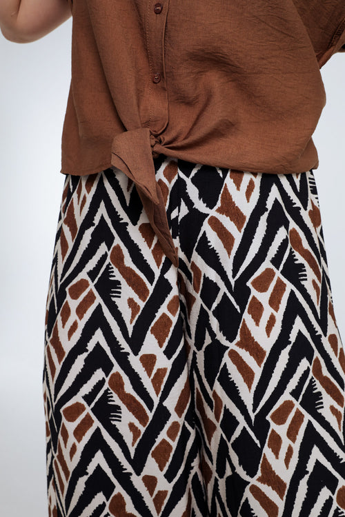 Pantalon large en viscose imprimé ethnique-Paprika-4