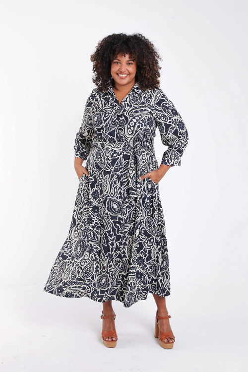 Robe chemise en viscose imprimé cachemire-Paprika-7