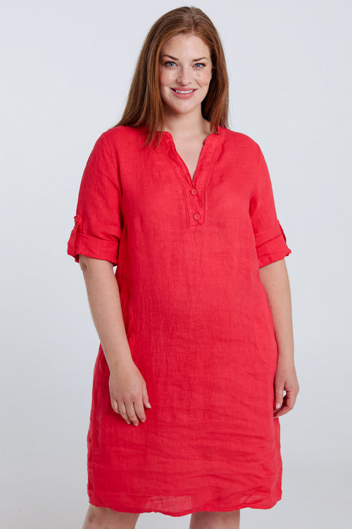 Robe tunique en lin unie-Paprika-1