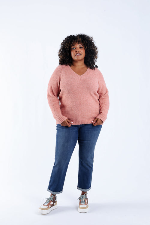 Effen bouclé trui-Paprika-6