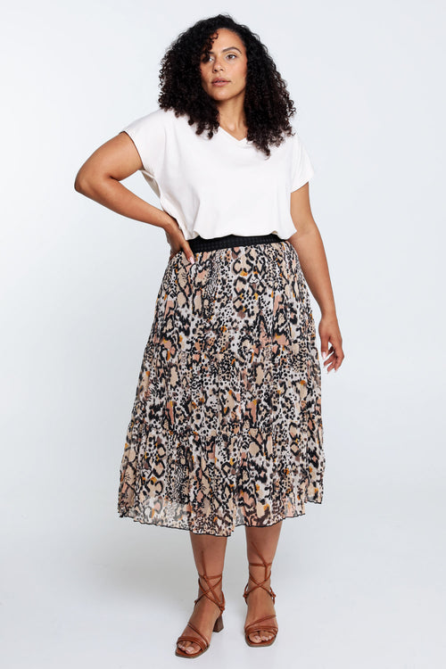 Jupe longue en voile froissé imprimé peau de bête-Paprika-8