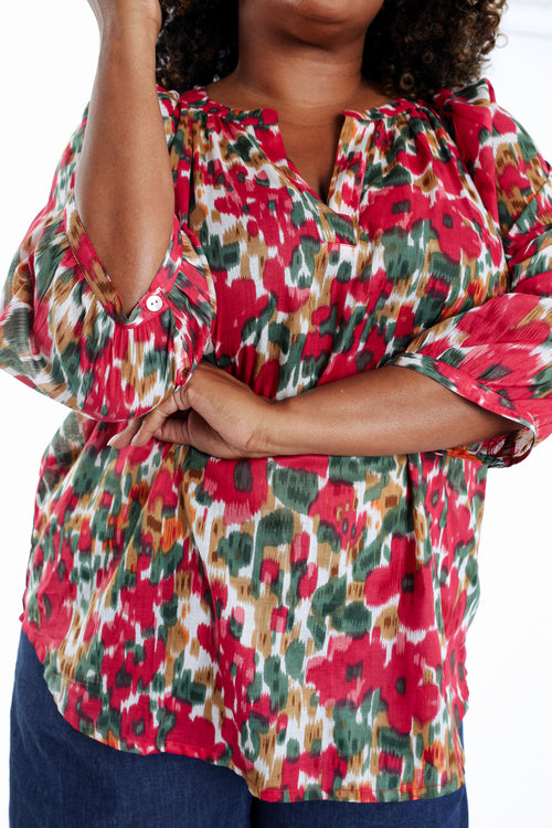 Blouse van katoen met bloemenprint-Paprika-5