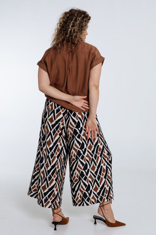Pantalon large en viscose imprimé ethnique-Paprika-2
