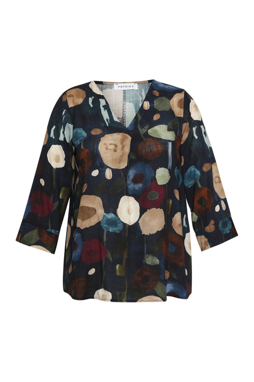 Blouse van viscose met klaprozenprint-Paprika-1