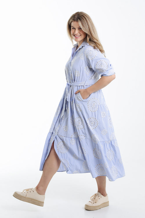 Robe longue rayée avec broderies-Paprika-8