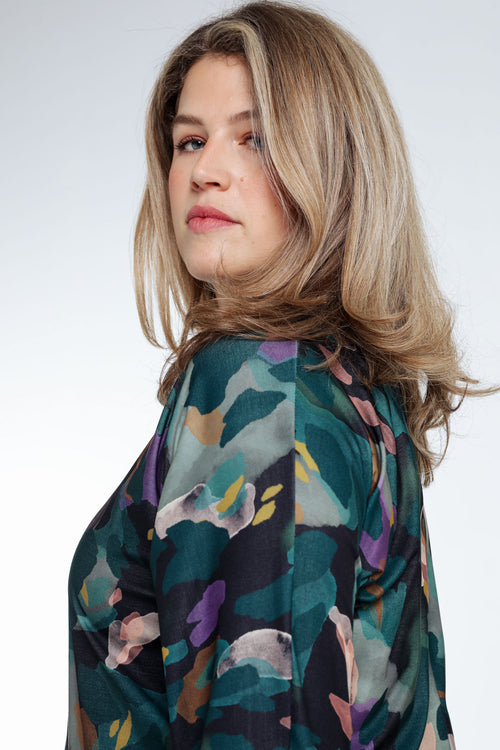 T-shirt met abstracte print en balbodem-Paprika-6