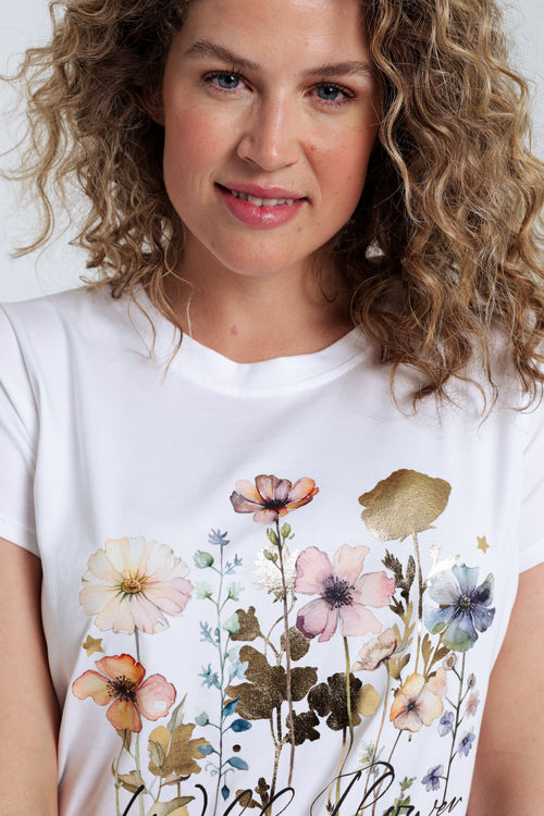 T-shirt en coton imprimé floral avec foil-Paprika-4