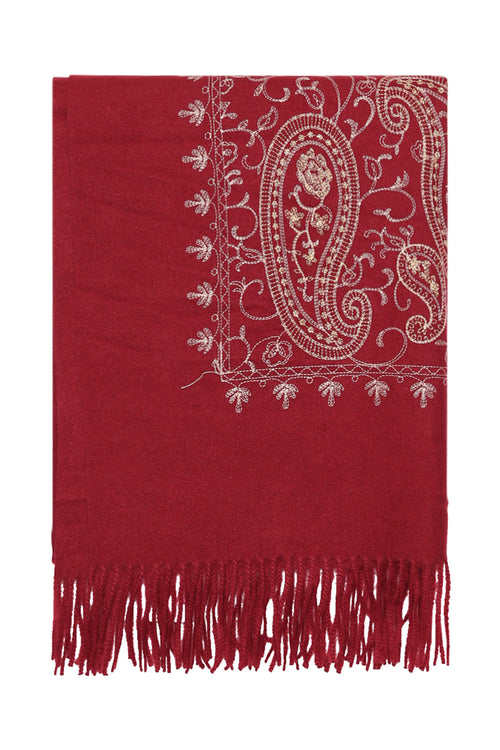 Geborduurde sjaal van viscose en wol-Paprika-2