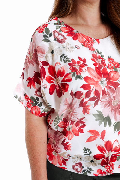 Blouse van viscose met bloemenprint en strikdetail-Paprika-6