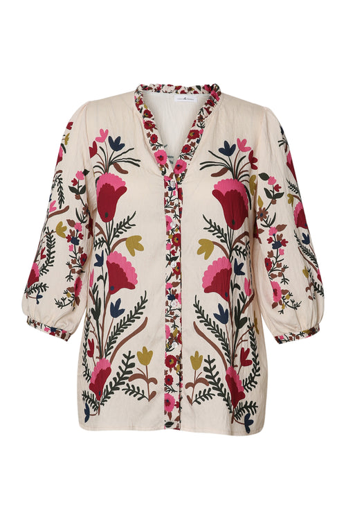 Blouse van bedrukt viscose met folk bloemenprint-Paprika-10