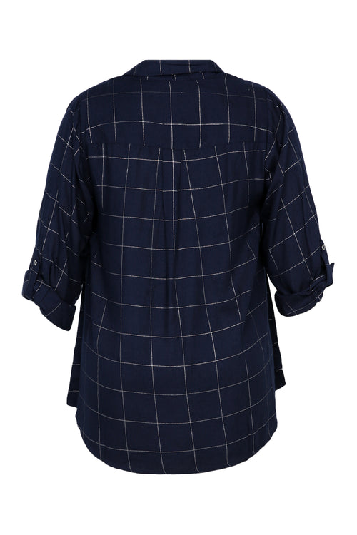 Lange, geruite blouse in viscose met borduurwerk-Paprika-12