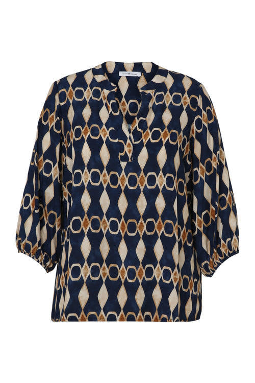 Blouse en viscose imprimé graphique-Paprika-10