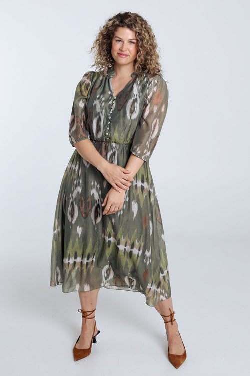 Lange jurk van viscose met etnische print-Paprika-9