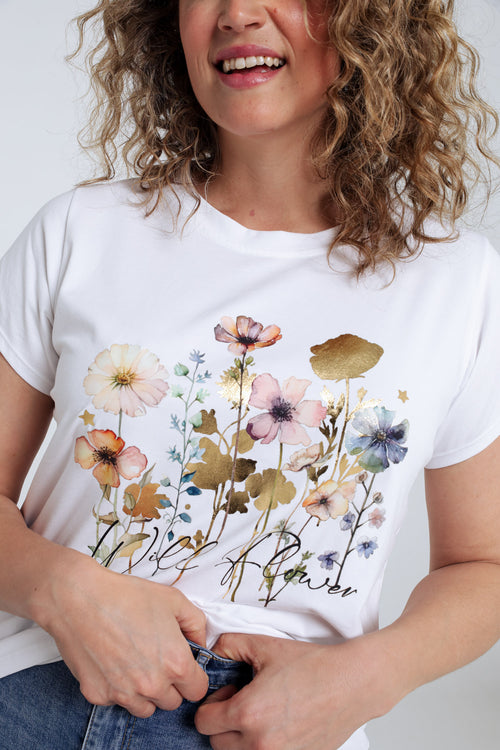 T-shirt en coton imprimé floral avec foil-Paprika-6