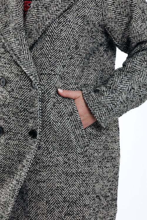 Halflange jas met chevronmotief-Paprika-6