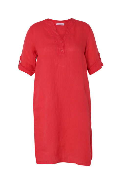 Robe tunique en lin unie-Paprika-10