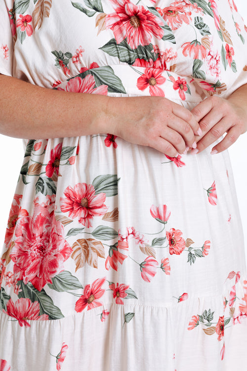 Lange jurk van viscose met bloemenprint-Paprika-6