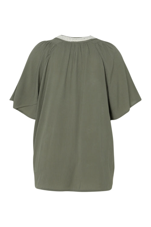Blouse en viscose unie et macramé-Paprika-11