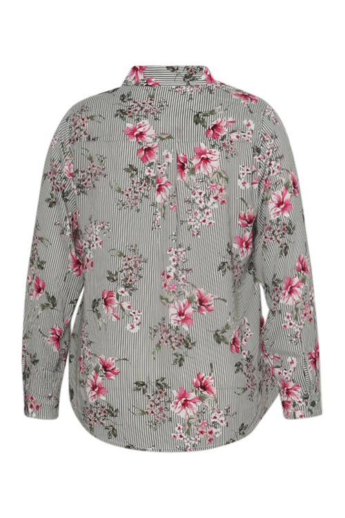 Chemisier en viscose imprimé rayures et fleurs-Paprika-11