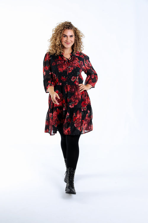 Robe tunique en voile imprimé fleurs floues-Paprika-7