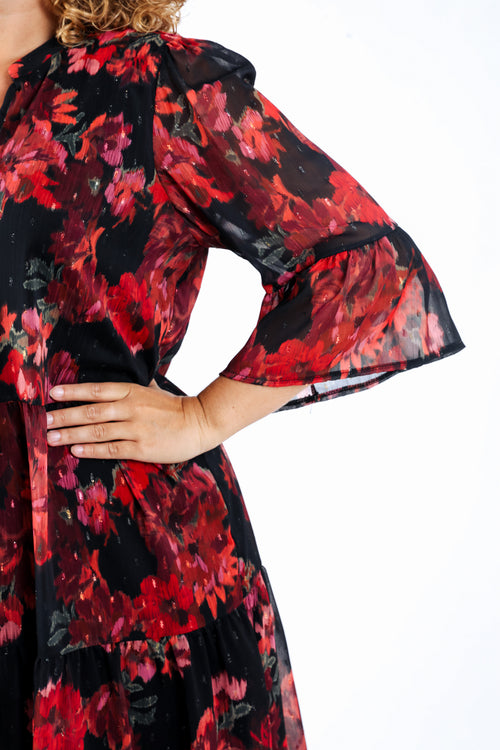 Robe tunique en voile imprimé fleurs floues-Paprika-5