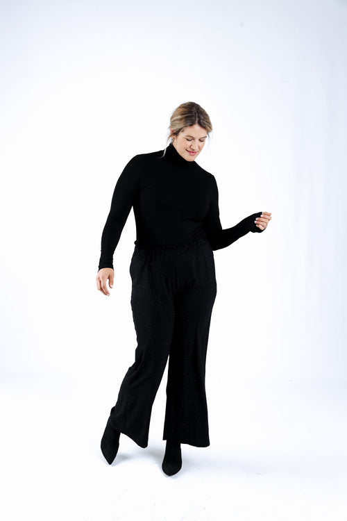 Effen wijde broek met ton-sur-ton strass-steentjes-Paprika-6