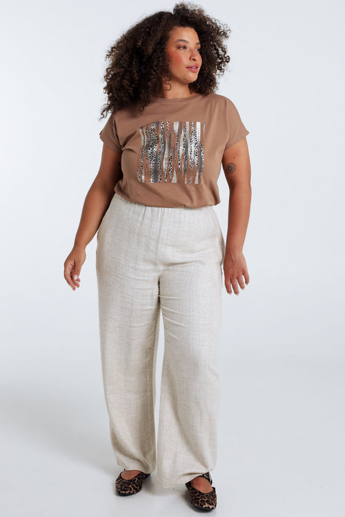 T-shirt uni en coton avec imprimé foil et léopard-Paprika-9