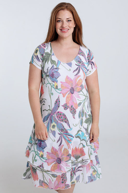 Katoenen mousseline jurk met bloemenprint-Paprika-1
