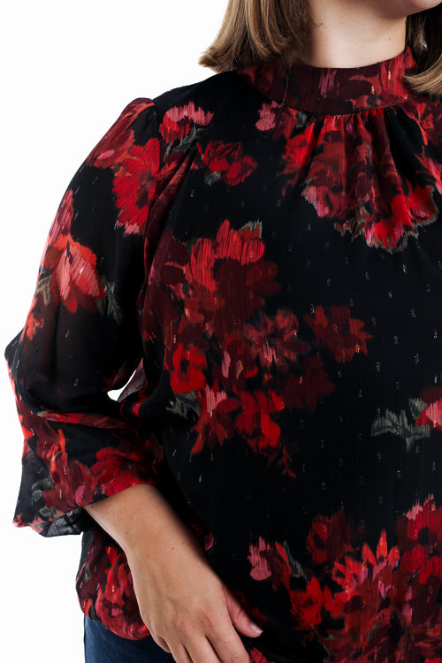 Blouse met print van wazige bloemen-Paprika-4