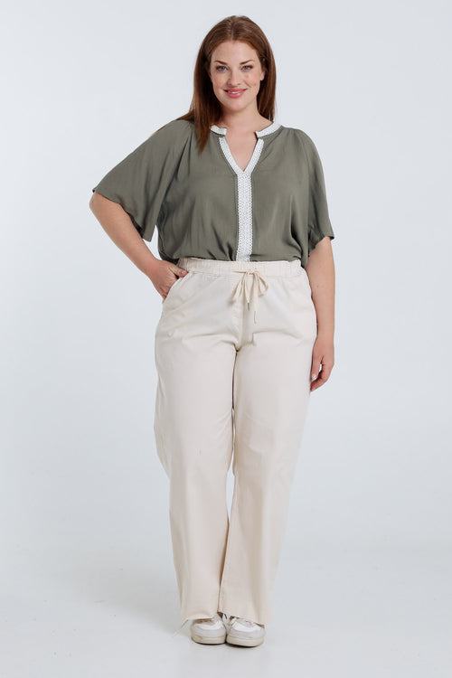 Blouse en viscose unie et macramé-Paprika-8
