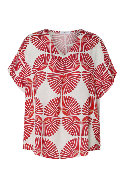 Blouse en viscose imprimé graphique bicolore-Paprika-10