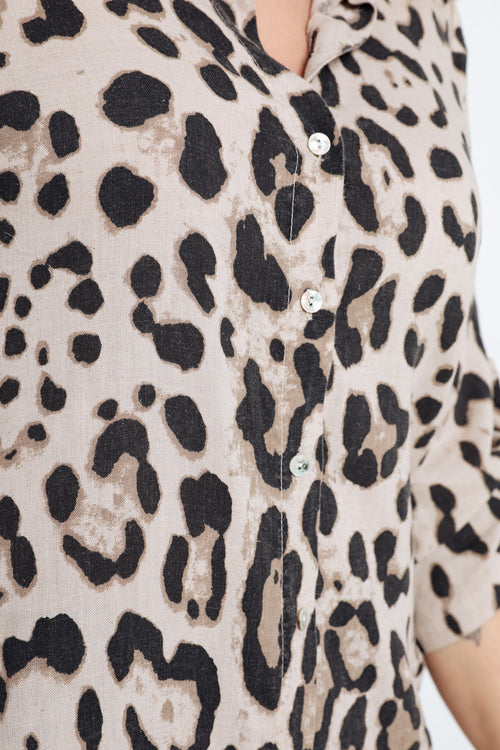 Lange linnen blouse met dierenprint-Paprika-4