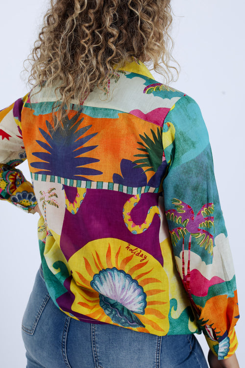 Chemisier en coton imprimé tropical-Paprika-5