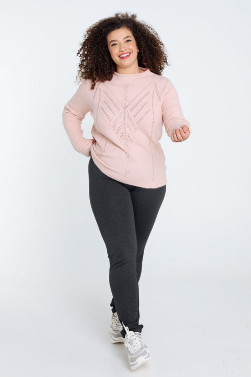 Effen trui met kabel- en strassdetails-Paprika-7