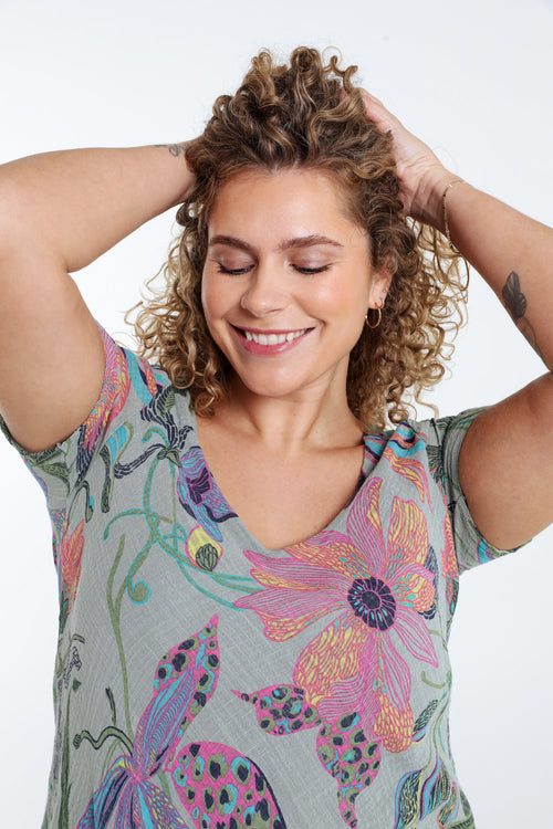 Robe en gaze de coton imprimé floral-Paprika-6
