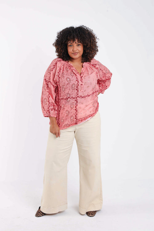 Blouse van katoen met bandana print-Paprika-9