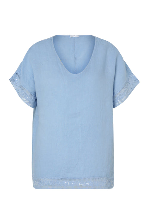 Blouse en lin unie détail sequins-Paprika-10