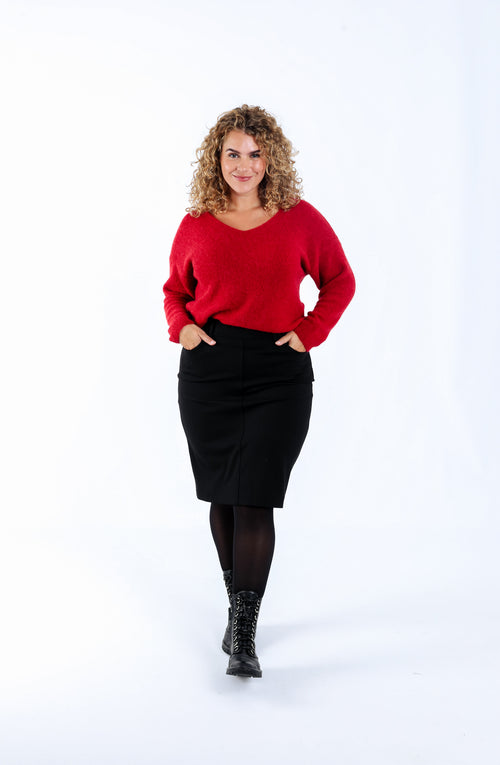 Jupe crayon en viscose unie-Paprika-5