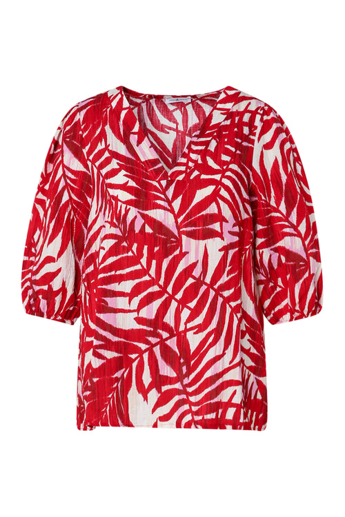 Blouse en viscose imprimé feuillage-Paprika-10