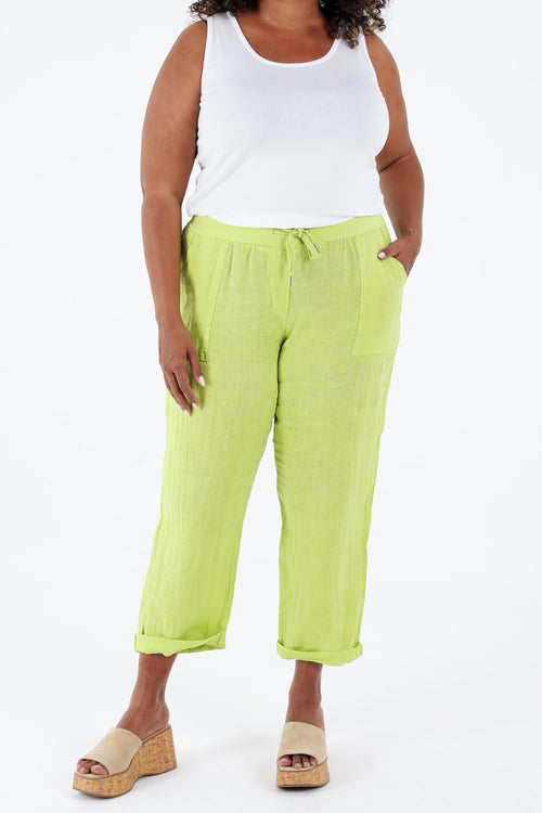 Pantalon 7/8 en lin uni-Paprika-1