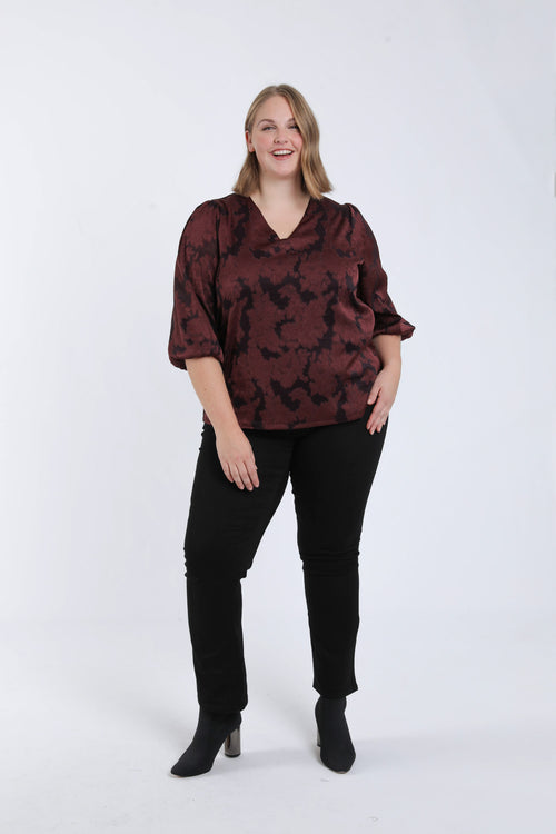 Blouse met kant effect en bloemenpatroon-Paprika-5