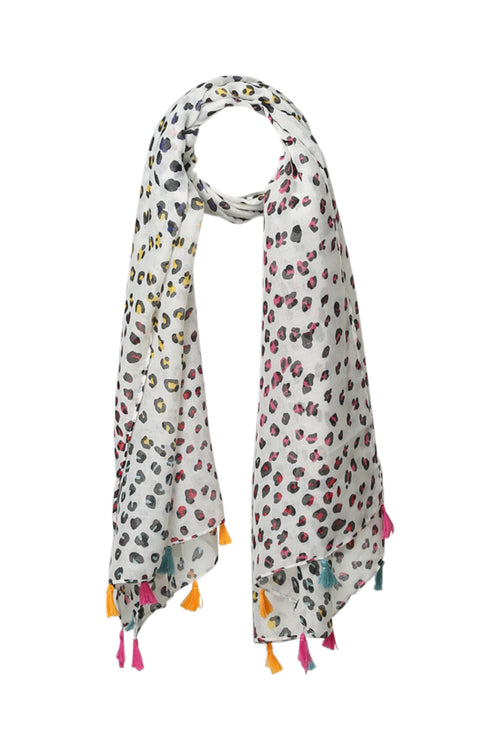 Foulard imprimé peu de bête avec pompons-Paprika-1