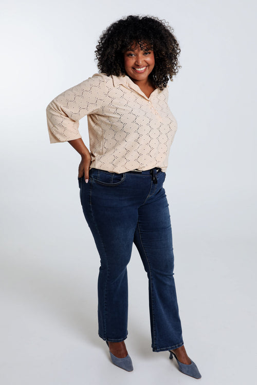 Effen T-shirt met opengewerkte bloemen-Paprika-7