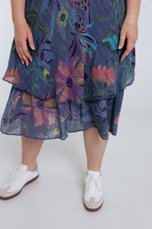 Robe en gaze de coton imprimé floral-Paprika-4