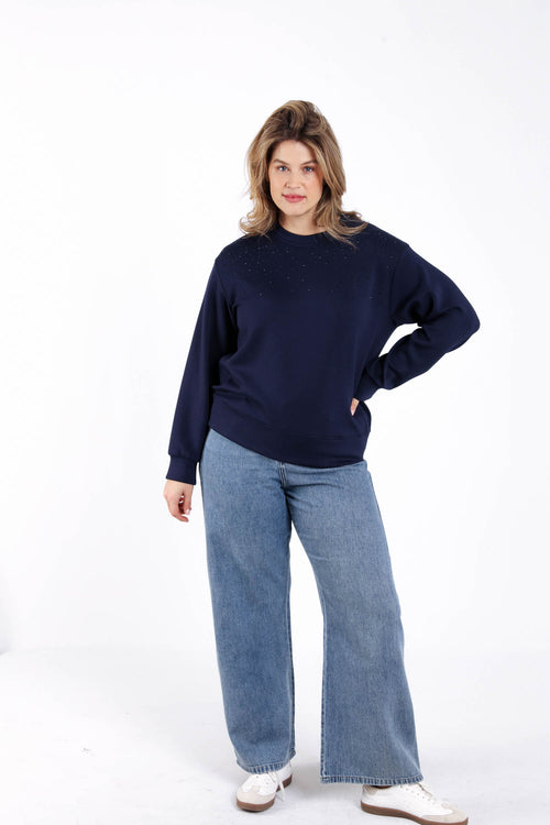 Effen viscose sweater met strass-steentjes-Paprika-7