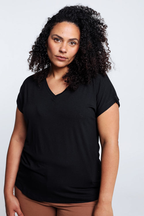 T-shirt uni en viscose-Paprika-5