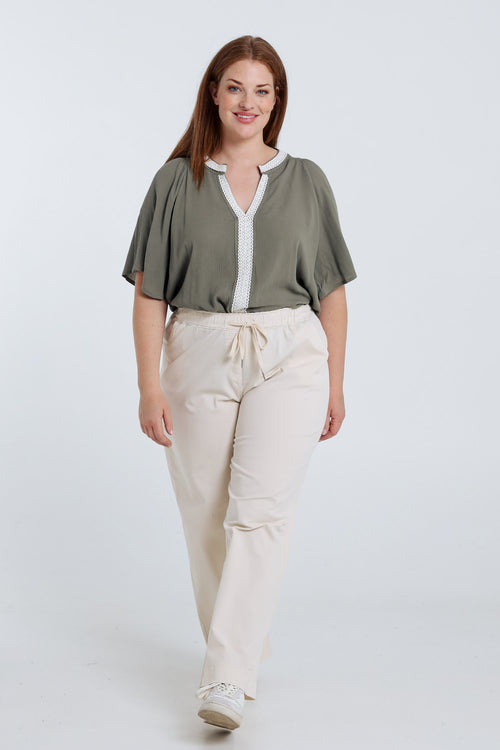 Blouse en viscose unie et macramé-Paprika-7